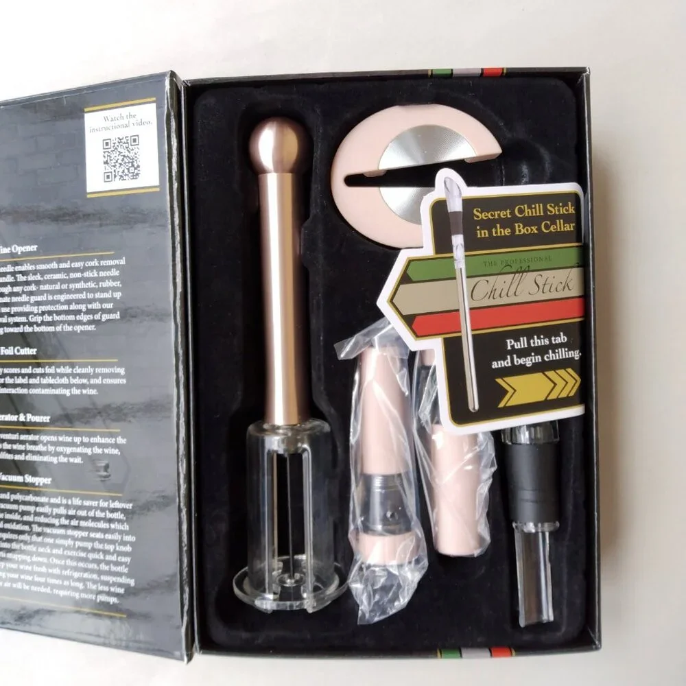 The Professional Wine Opener Set with Extra Chill Stick with Pourer in Rose Gold